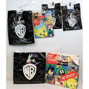 6 WB Warner Bros Store Retail Shopping Bags Looney Tunes Superhero Paper Plastic